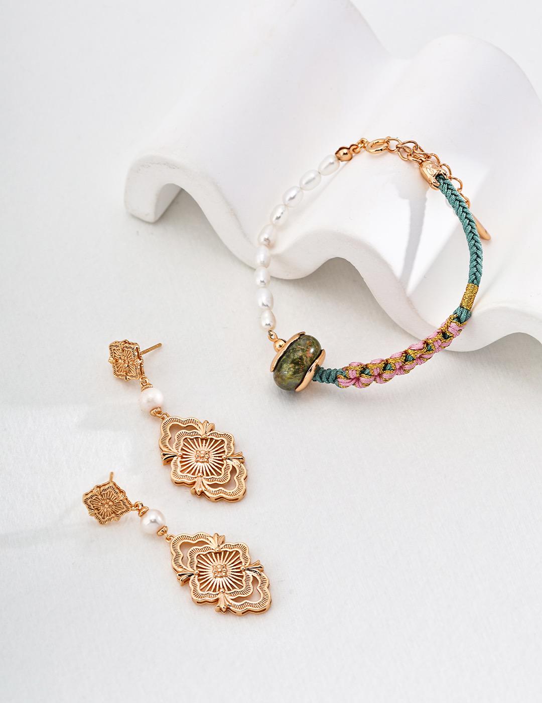 Oriental Style Unakite Lucky Pearl Bracelet