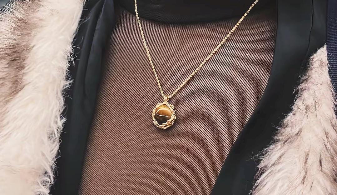 18K Gold Tiger's Eye Pendant Healing Necklace