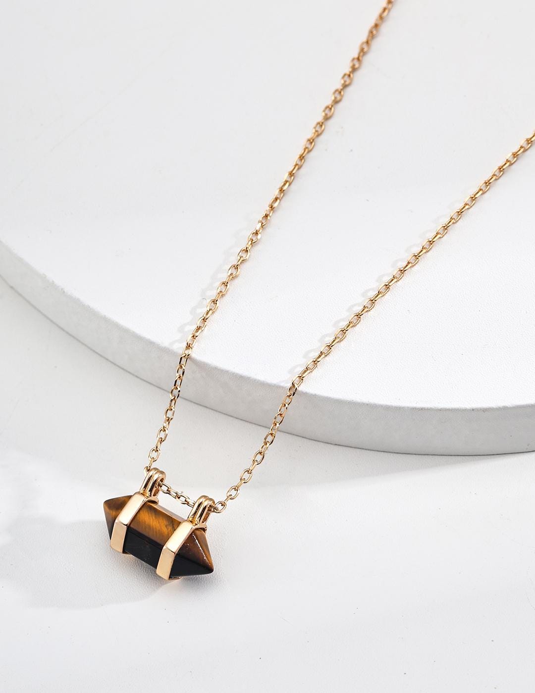 Boho Style Rhomboid Tiger's Eye Pedant Necklace