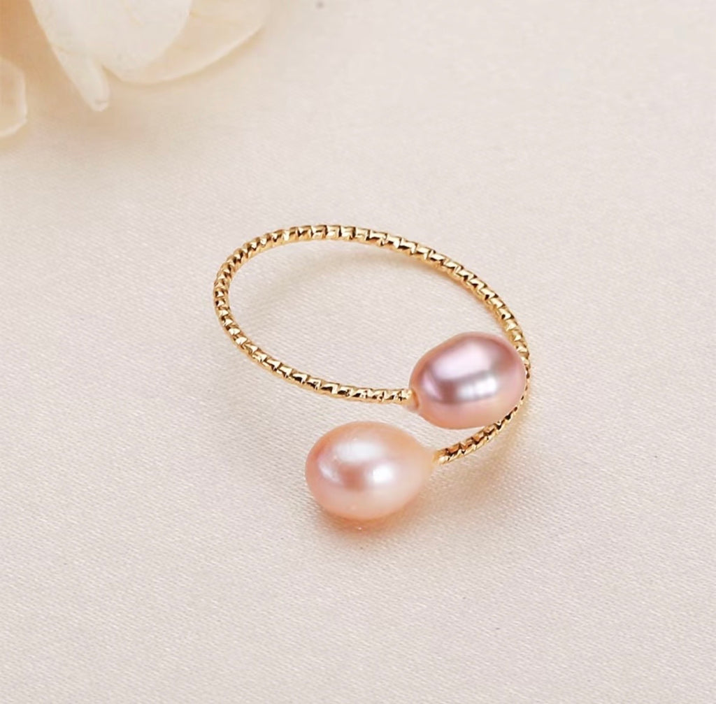 Dual Freshwater Pearl Open Ring