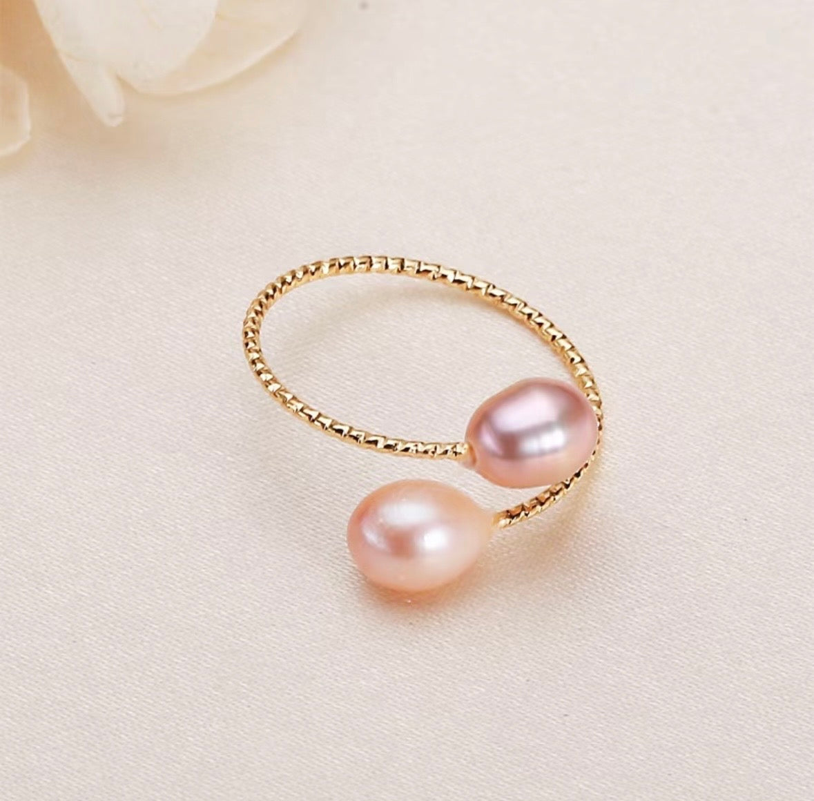 Dual Freshwater Pearl Open Ring