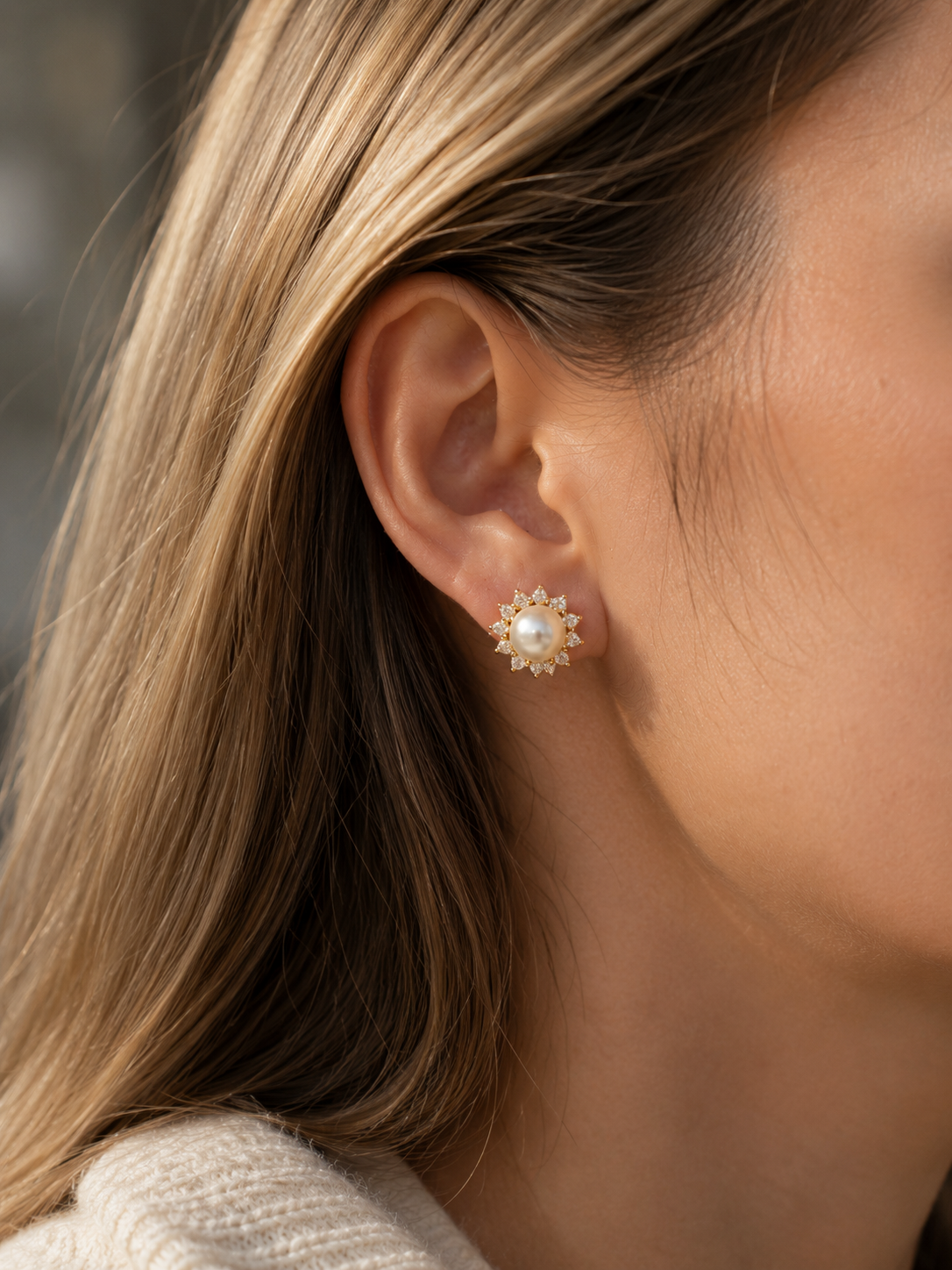 Seawater Pearl Halo Earrings