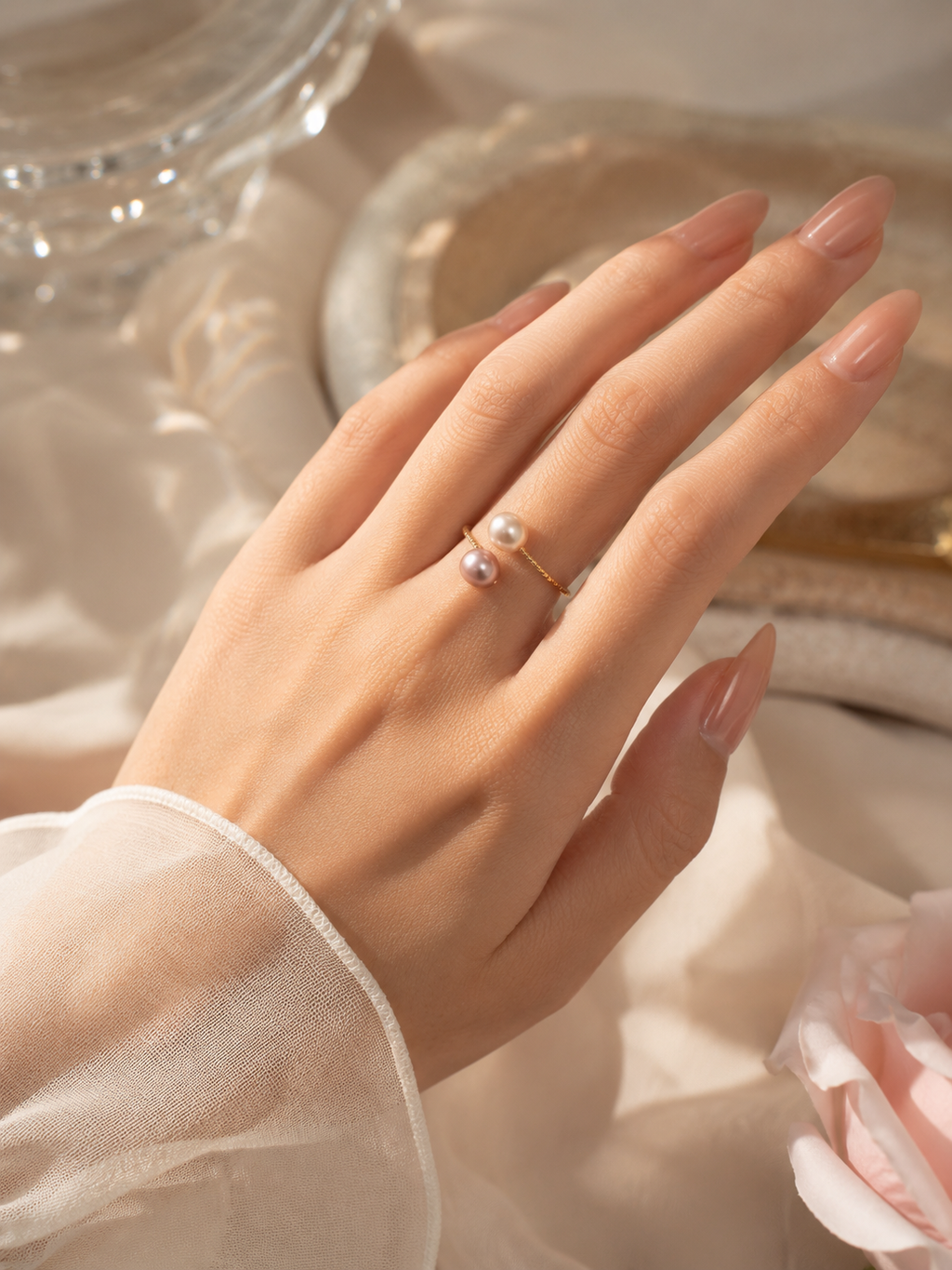 Dual Freshwater Pearl Open Ring