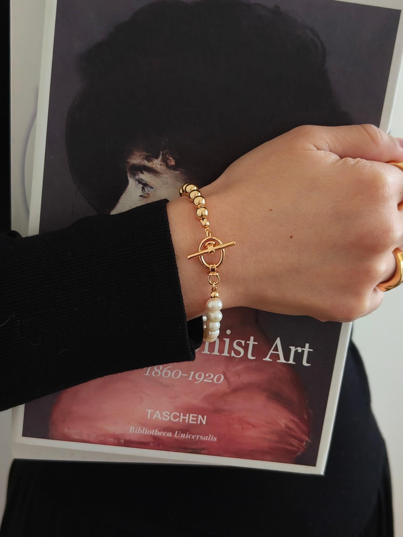 S925 18K Gold Plated Natural Pearl Bracelet