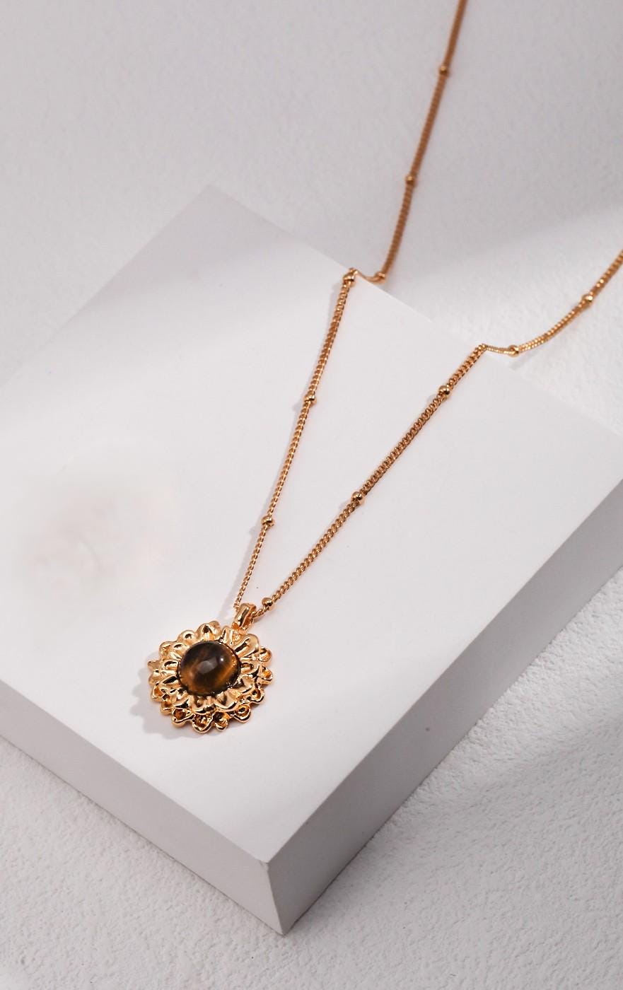 Vintage Flower Tiger Eye Necklace
