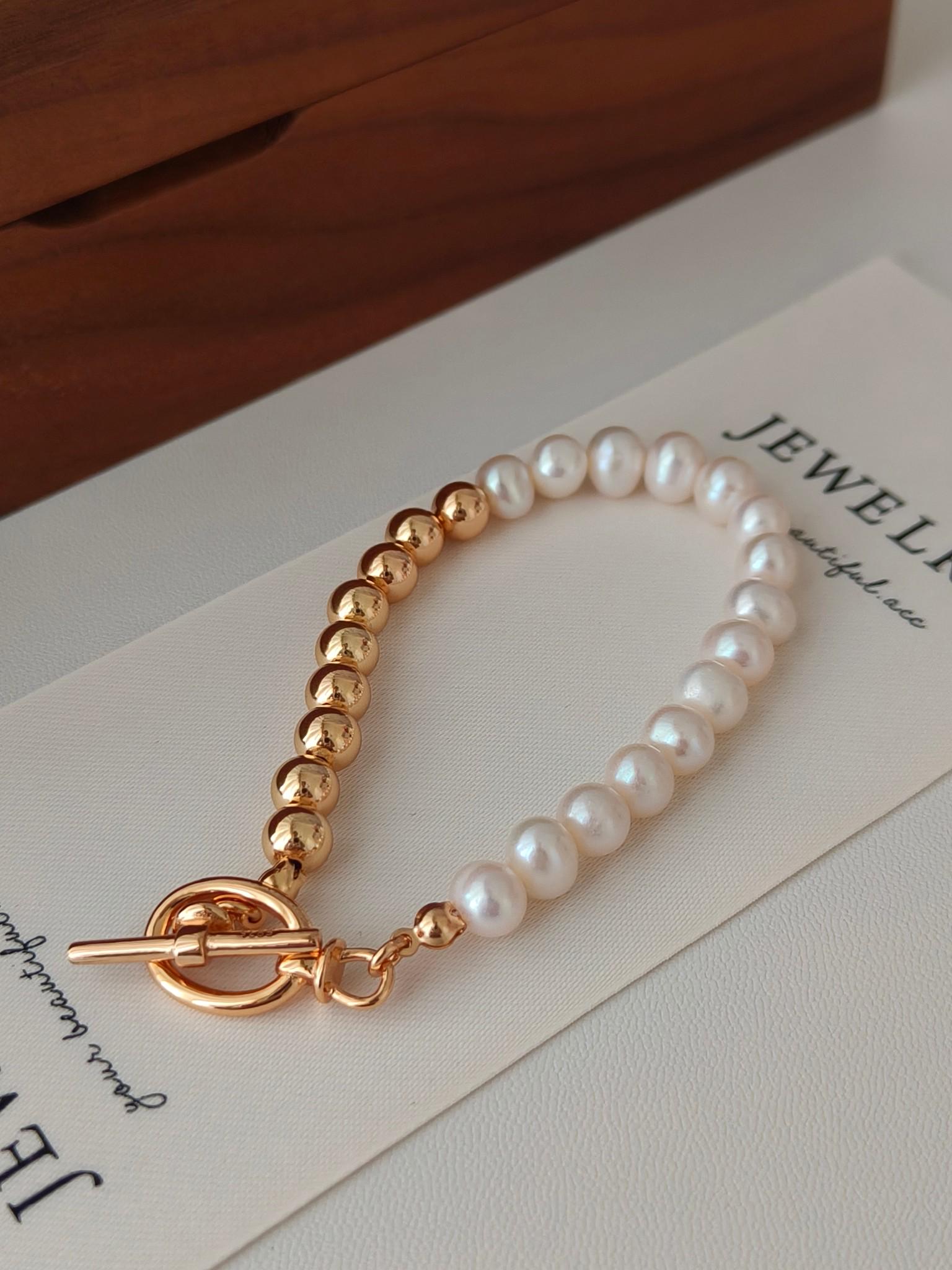 S925 18K Gold Plated Natural Pearl Bracelet