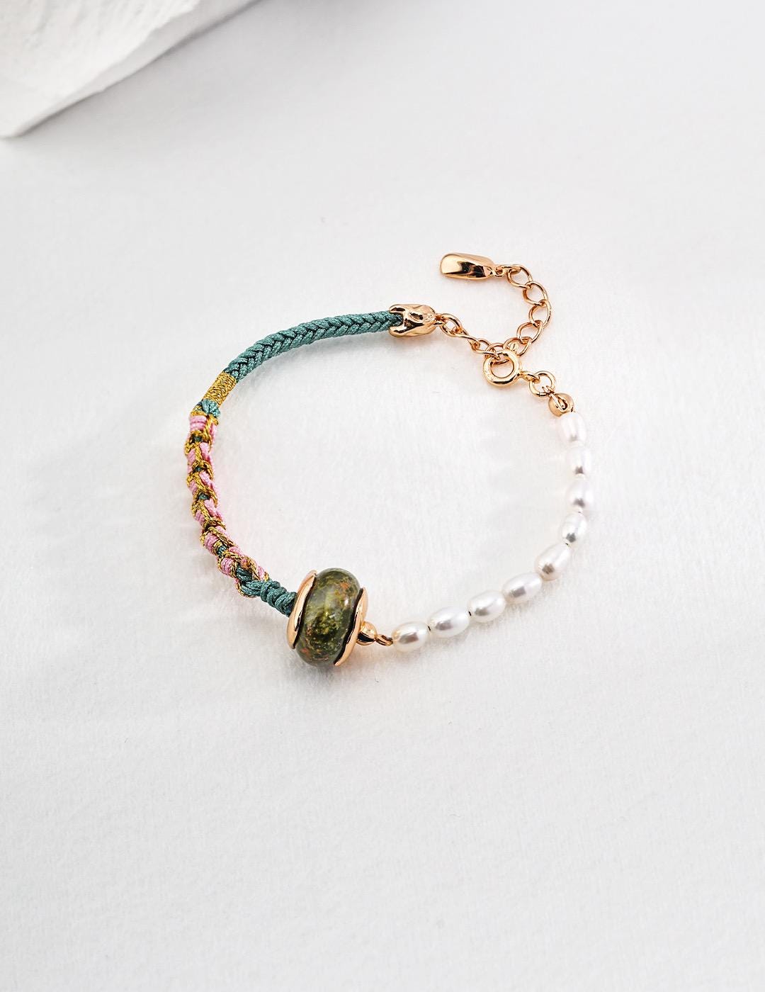 Oriental Style Unakite Lucky Pearl Bracelet