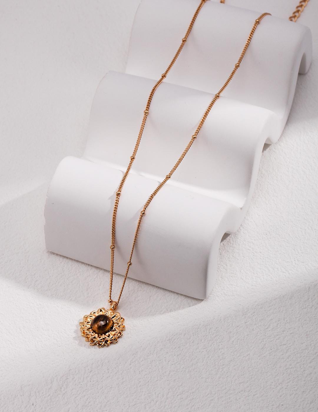 Vintage Flower Tiger Eye Necklace