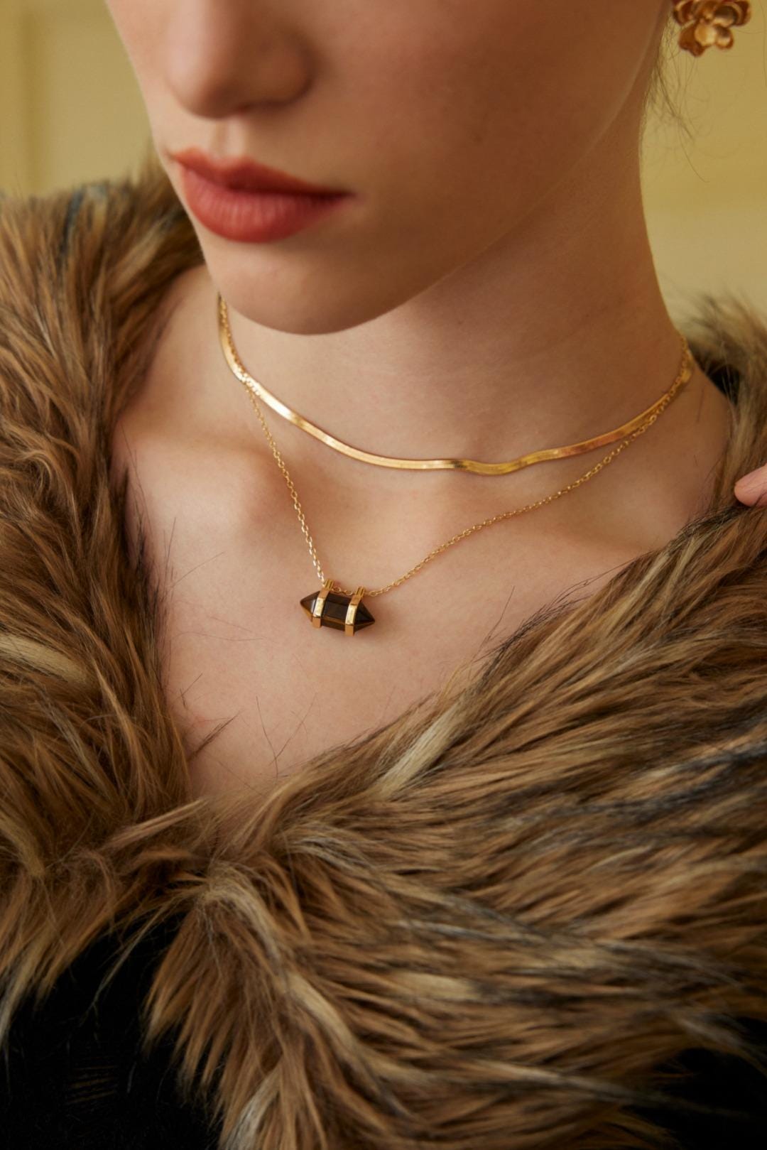 Boho Style Rhomboid Tiger's Eye Pedant Necklace